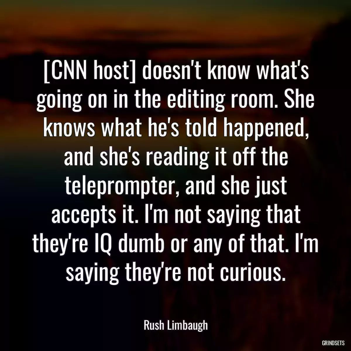 [CNN host] doesn\'t know what\'s going on in the editing room. She knows what he\'s told happened, and she\'s reading it off the teleprompter, and she just accepts it. I\'m not saying that they\'re IQ dumb or any of that. I\'m saying they\'re not curious.