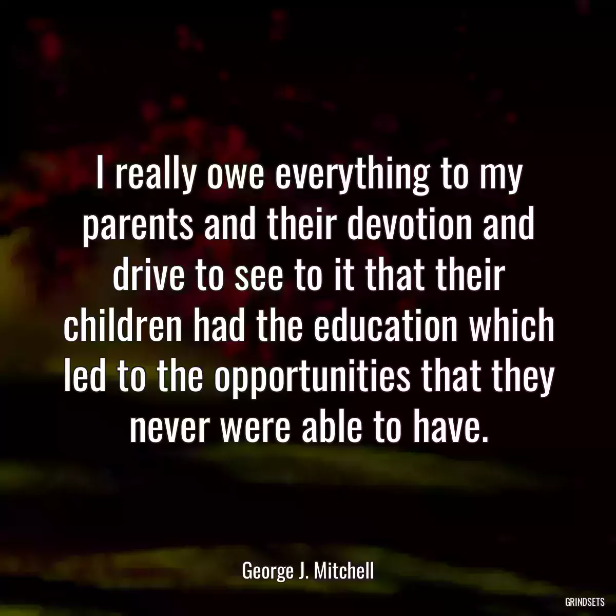 I really owe everything to my parents and their devotion and drive to see to it that their children had the education which led to the opportunities that they never were able to have.