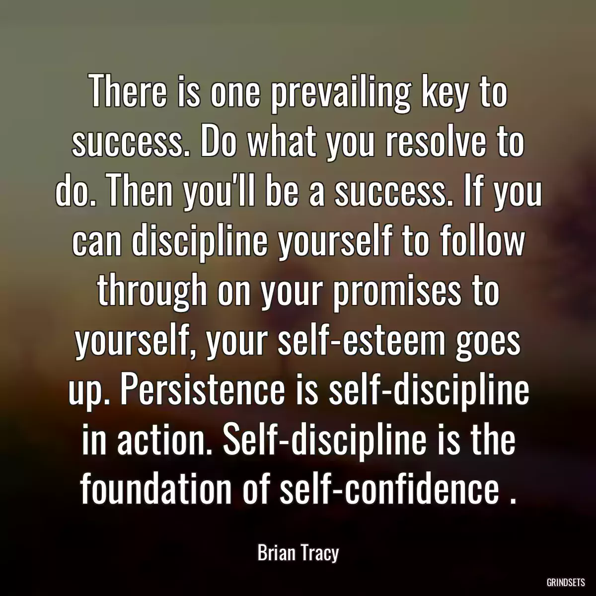 There is one prevailing key to success. Do what you resolve to do. Then you\'ll be a success. If you can discipline yourself to follow through on your promises to yourself, your self-esteem goes up. Persistence is self-discipline in action. Self-discipline is the foundation of self-confidence .