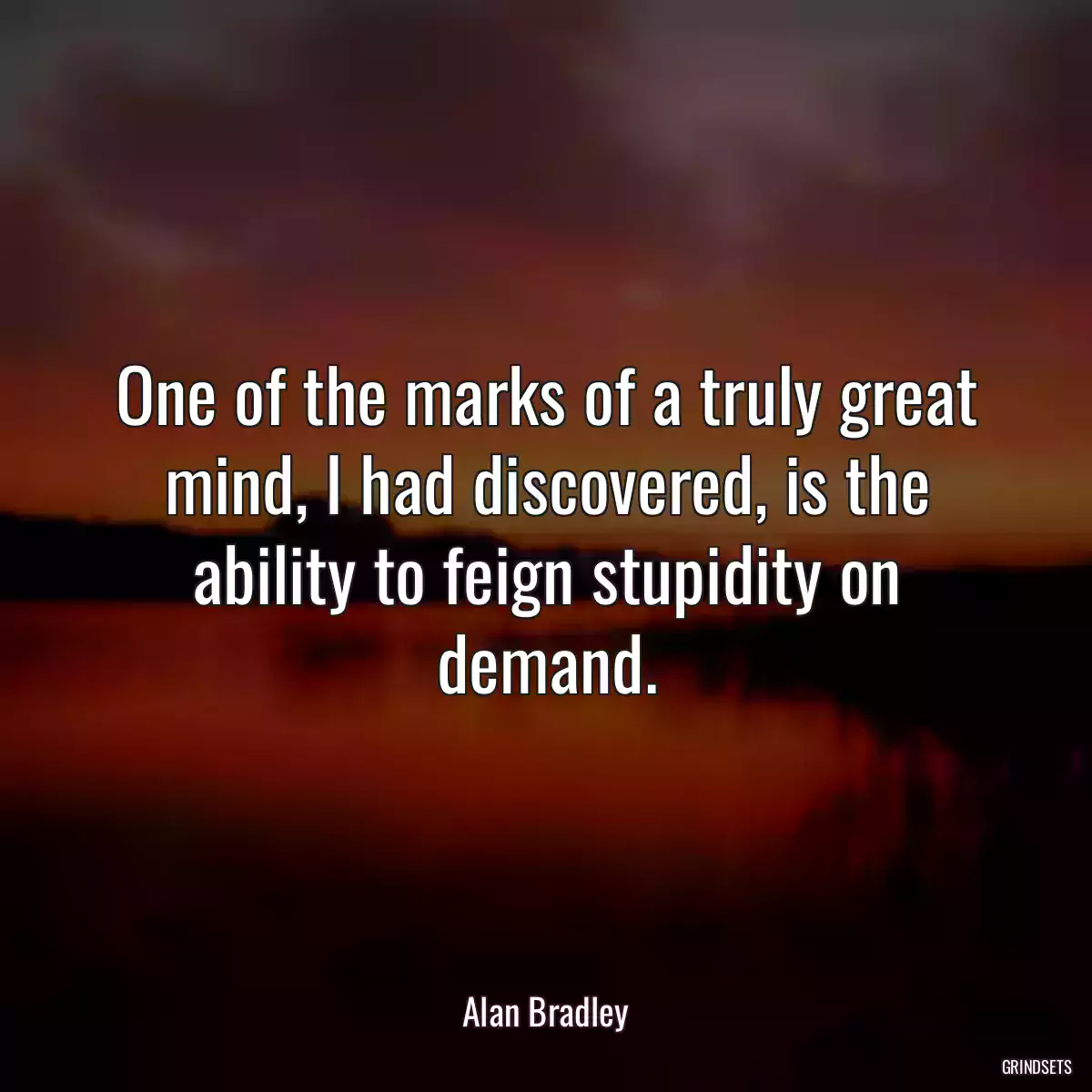 One of the marks of a truly great mind, I had discovered, is the ability to feign stupidity on demand.