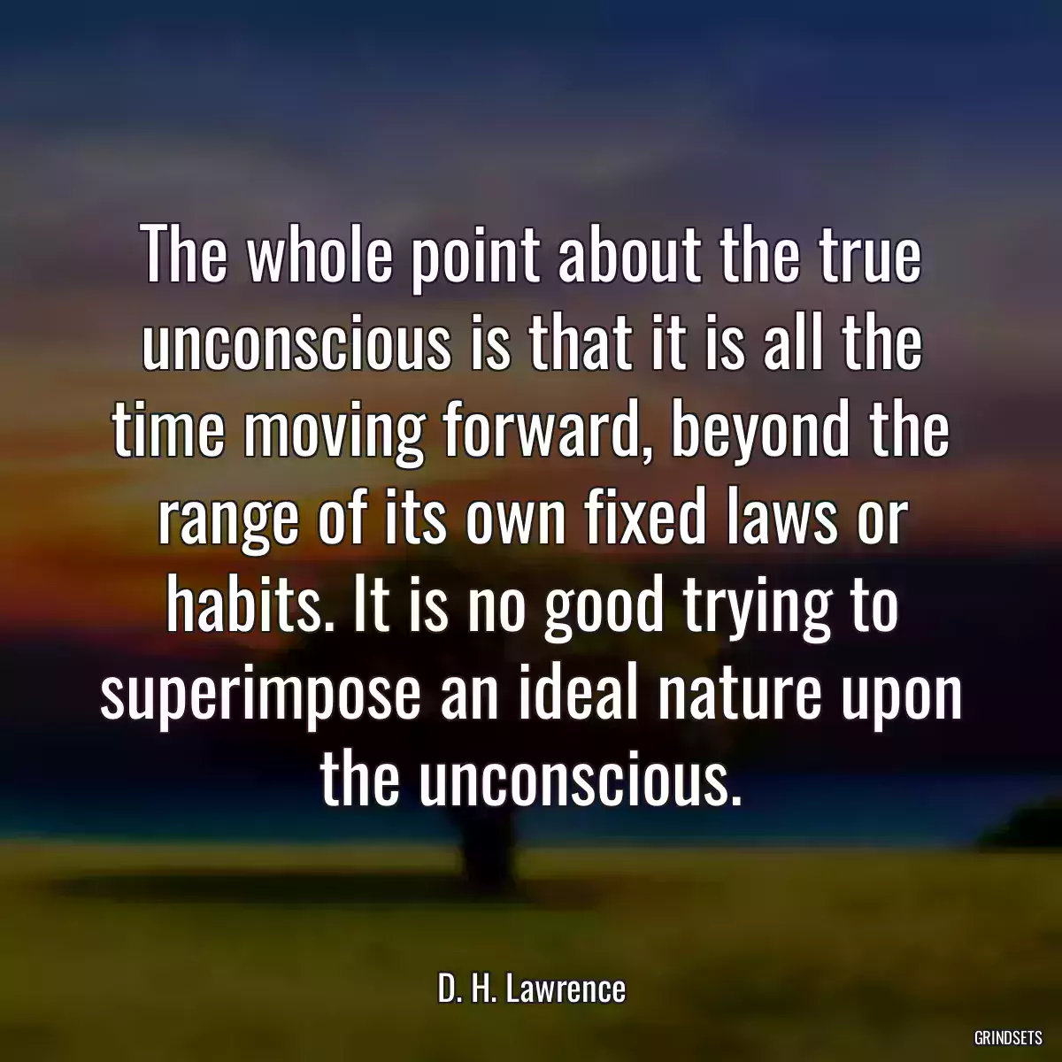 The whole point about the true unconscious is that it is all the time moving forward, beyond the range of its own fixed laws or habits. It is no good trying to superimpose an ideal nature upon the unconscious.