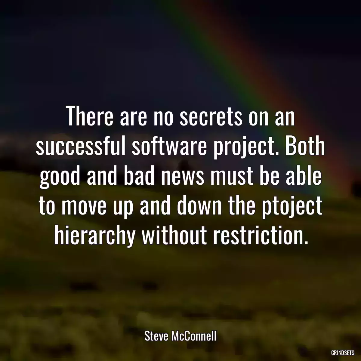 There are no secrets on an successful software project. Both good and bad news must be able to move up and down the ptoject hierarchy without restriction.