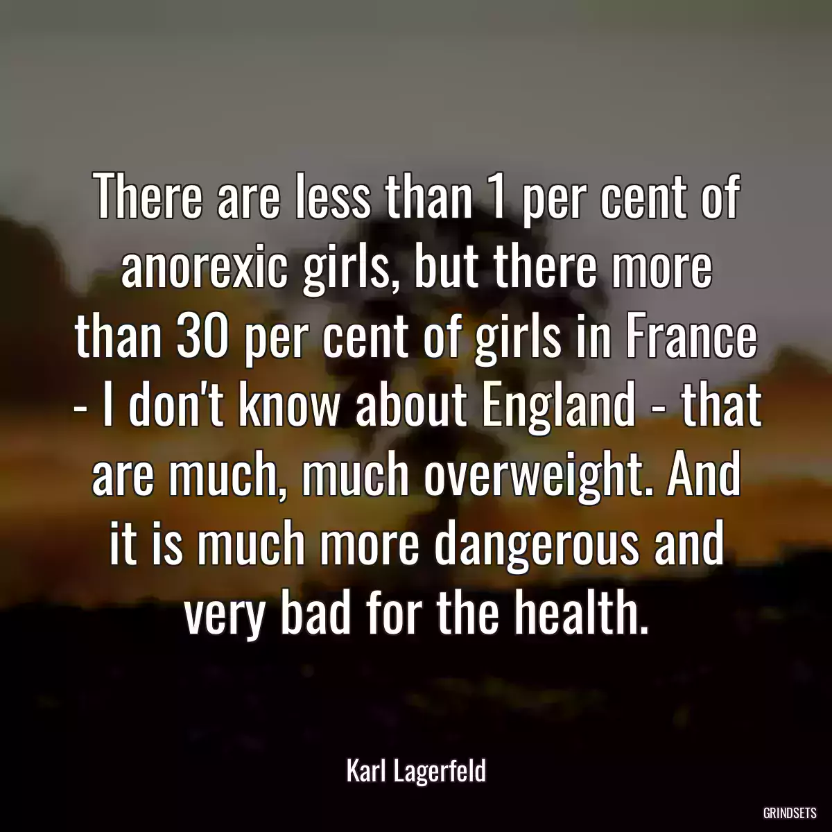 There are less than 1 per cent of anorexic girls, but there more than 30 per cent of girls in France - I don\'t know about England - that are much, much overweight. And it is much more dangerous and very bad for the health.