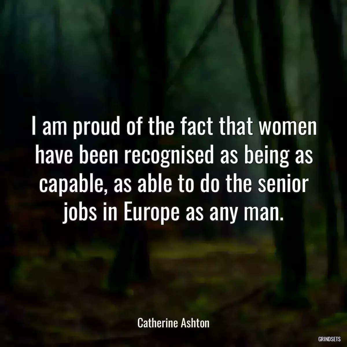 I am proud of the fact that women have been recognised as being as capable, as able to do the senior jobs in Europe as any man.