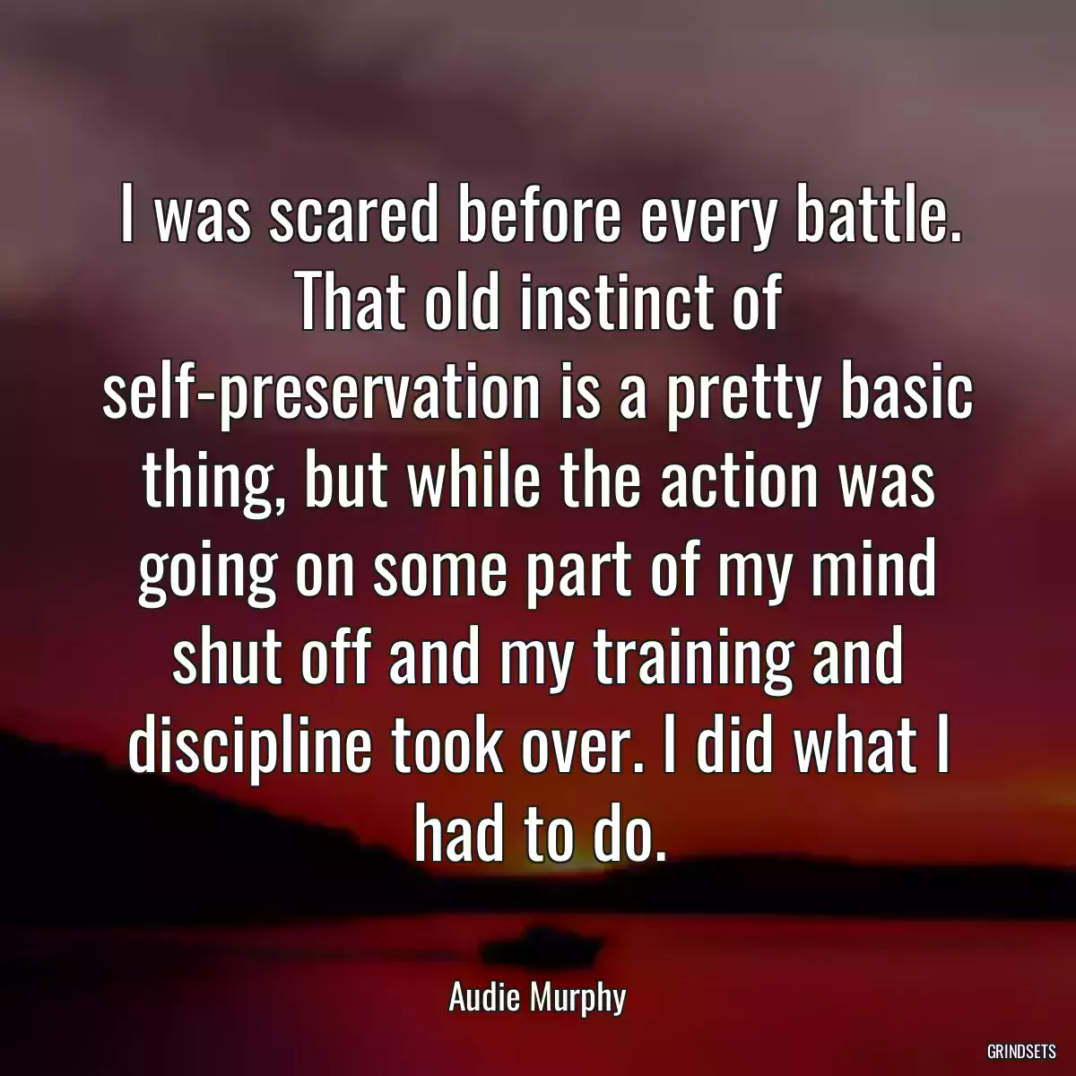 I was scared before every battle. That old instinct of self-preservation is a pretty basic thing, but while the action was going on some part of my mind shut off and my training and discipline took over. I did what I had to do.