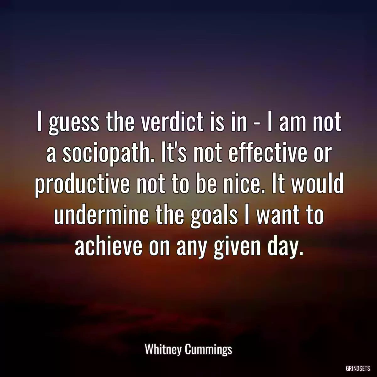 I guess the verdict is in - I am not a sociopath. It\'s not effective or productive not to be nice. It would undermine the goals I want to achieve on any given day.