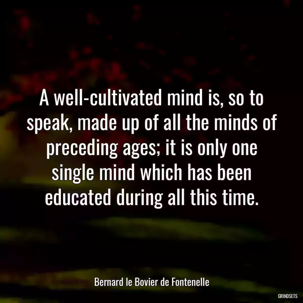 A well-cultivated mind is, so to speak, made up of all the minds of preceding ages; it is only one single mind which has been educated during all this time.