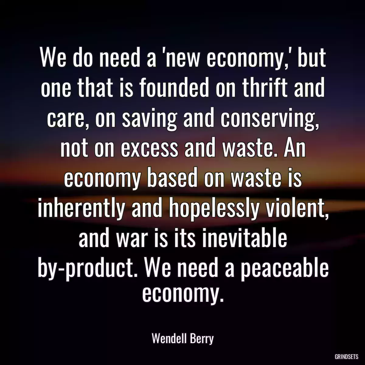 We do need a \'new economy,\' but one that is founded on thrift and care, on saving and conserving, not on excess and waste. An economy based on waste is inherently and hopelessly violent, and war is its inevitable by-product. We need a peaceable economy.