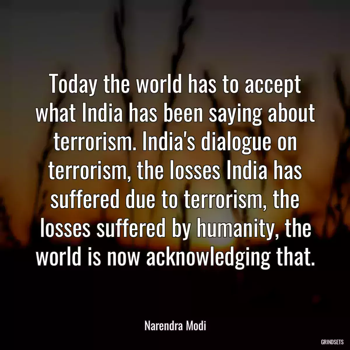 Today the world has to accept what India has been saying about terrorism. India\'s dialogue on terrorism, the losses India has suffered due to terrorism, the losses suffered by humanity, the world is now acknowledging that.