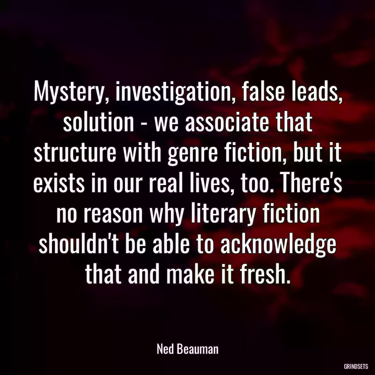 Mystery, investigation, false leads, solution - we associate that structure with genre fiction, but it exists in our real lives, too. There\'s no reason why literary fiction shouldn\'t be able to acknowledge that and make it fresh.