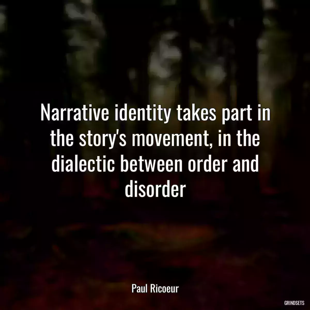 Narrative identity takes part in the story\'s movement, in the dialectic between order and disorder