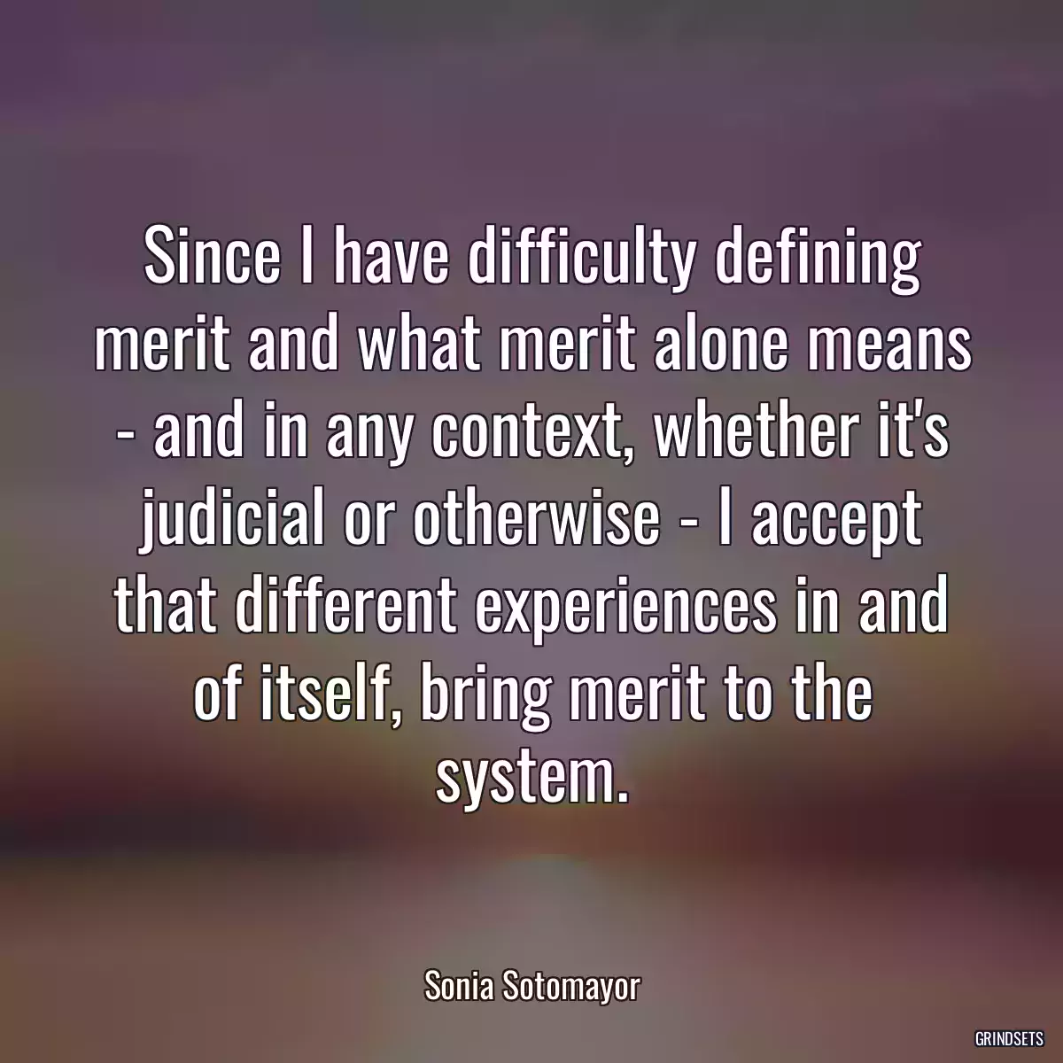 Since I have difficulty defining merit and what merit alone means - and in any context, whether it\'s judicial or otherwise - I accept that different experiences in and of itself, bring merit to the system.