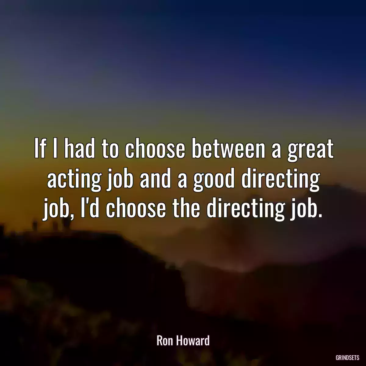 If I had to choose between a great acting job and a good directing job, I\'d choose the directing job.