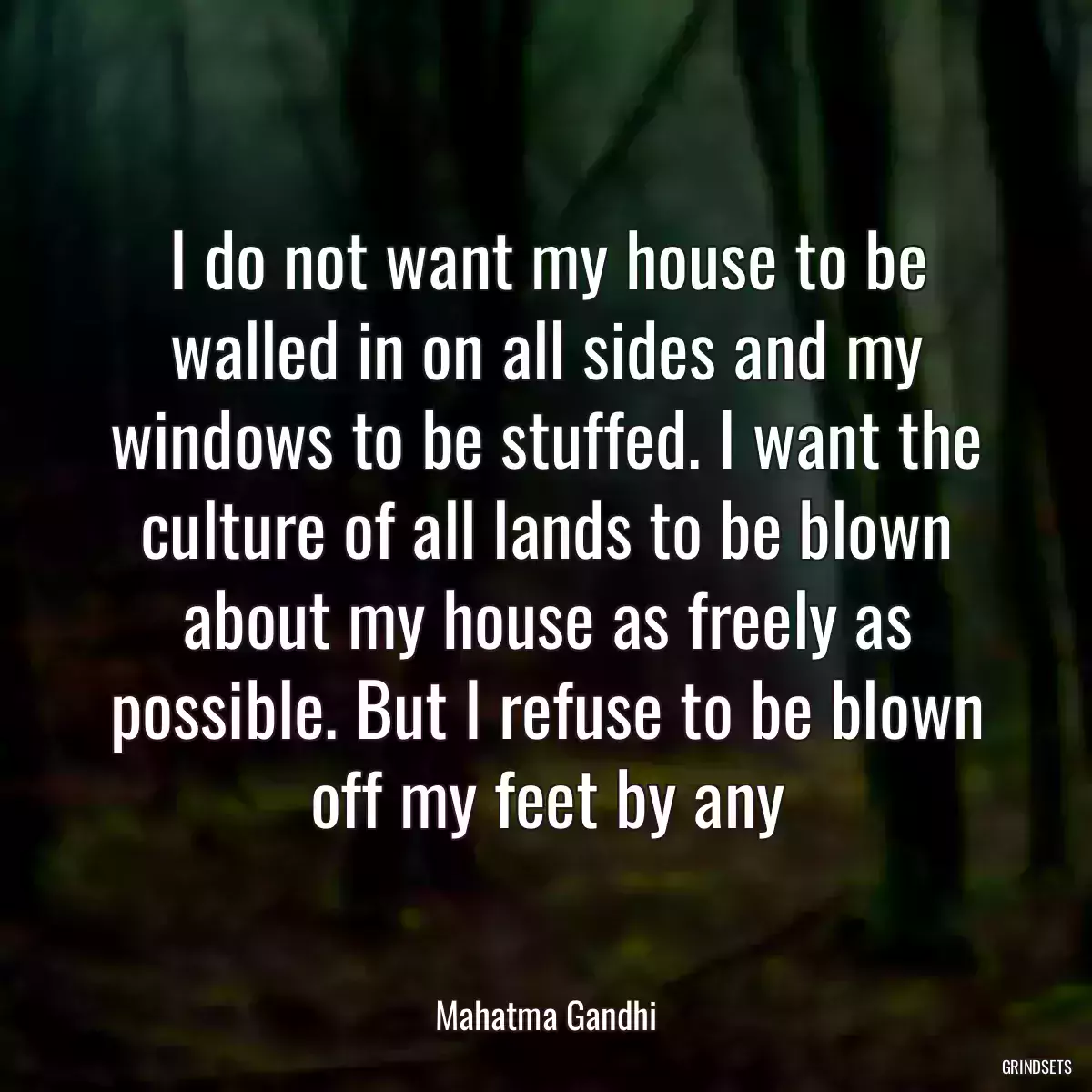 I do not want my house to be walled in on all sides and my windows to be stuffed. I want the culture of all lands to be blown about my house as freely as possible. But I refuse to be blown off my feet by any