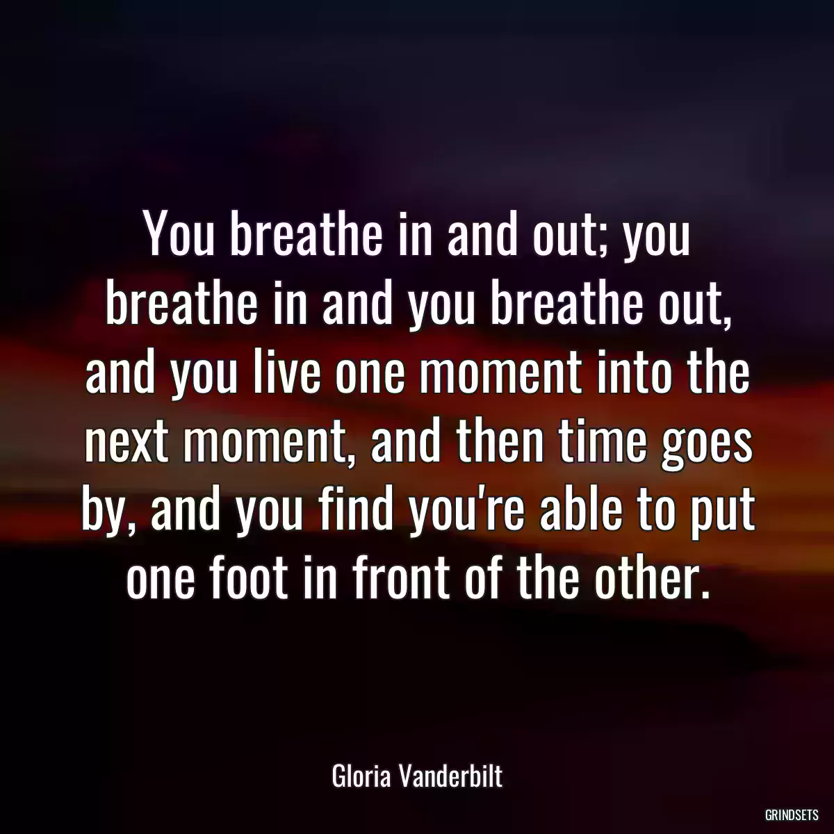 You breathe in and out; you breathe in and you breathe out, and you live one moment into the next moment, and then time goes by, and you find you\'re able to put one foot in front of the other.