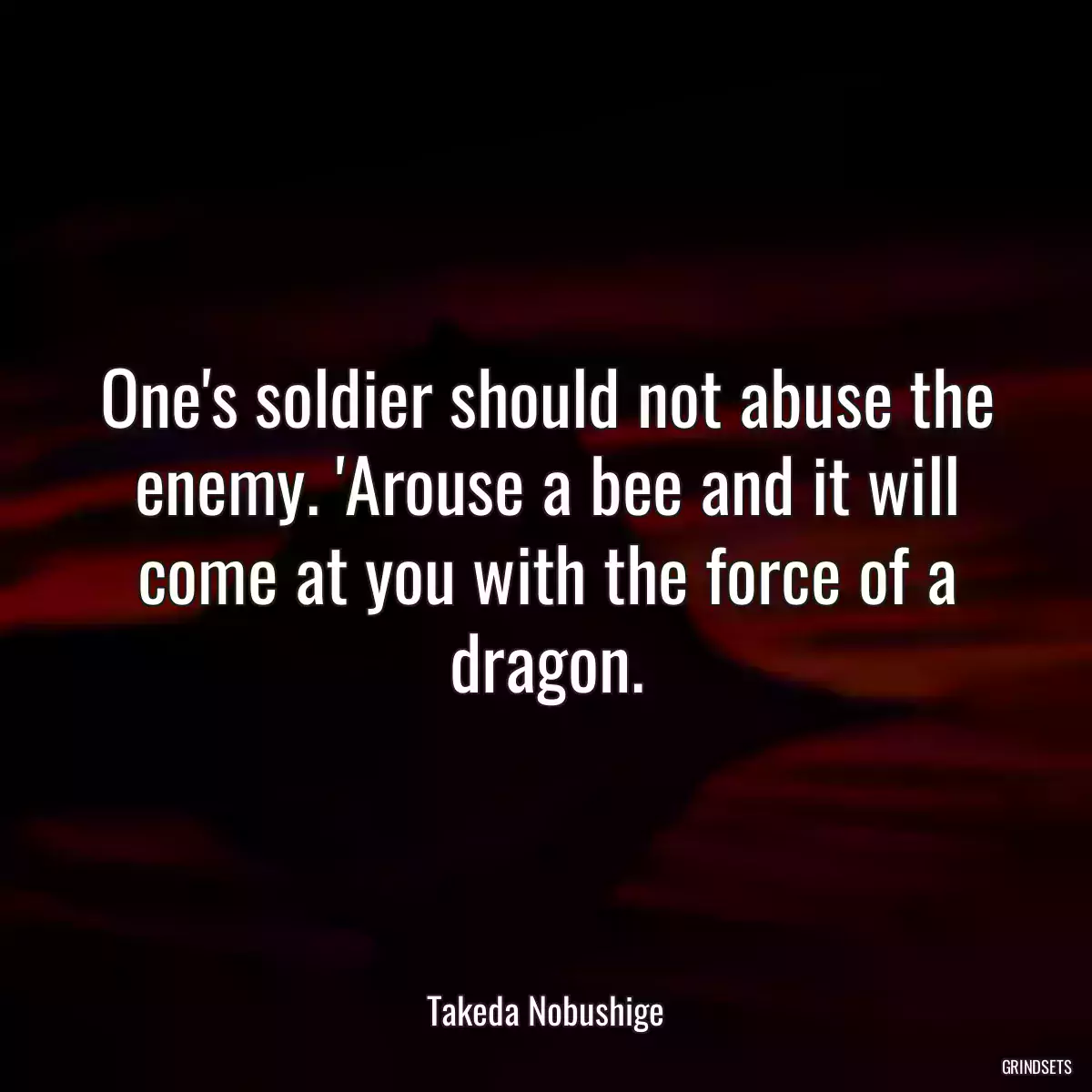 One\'s soldier should not abuse the enemy. \'Arouse a bee and it will come at you with the force of a dragon.