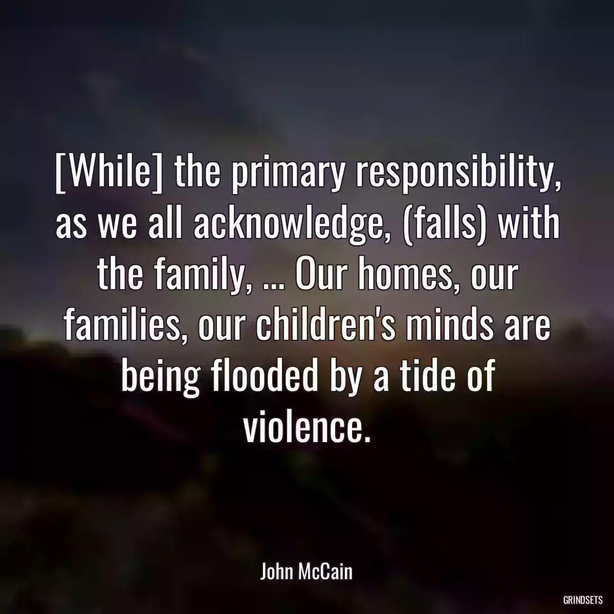 [While] the primary responsibility, as we all acknowledge, (falls) with the family, ... Our homes, our families, our children\'s minds are being flooded by a tide of violence.