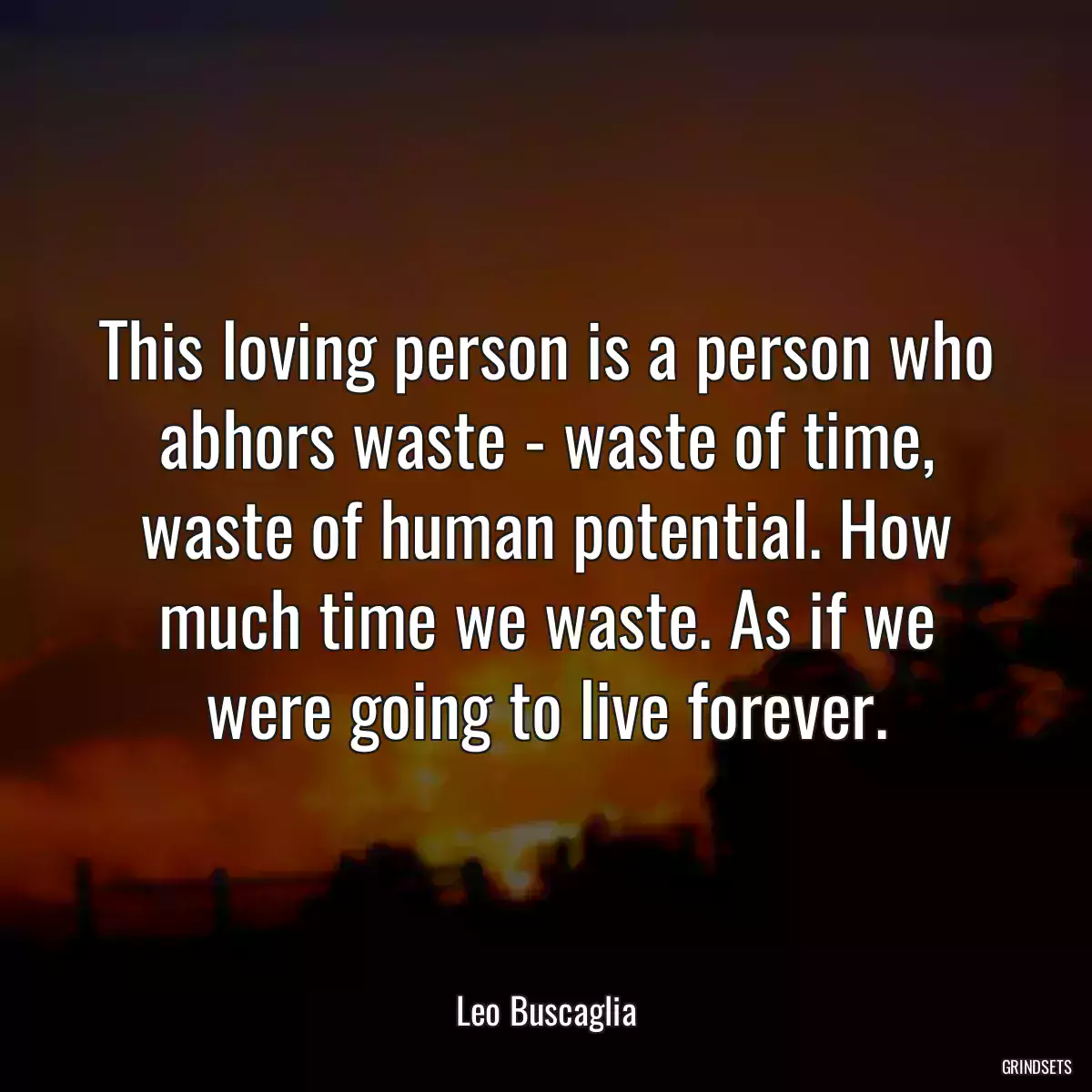 This loving person is a person who abhors waste - waste of time, waste of human potential. How much time we waste. As if we were going to live forever.