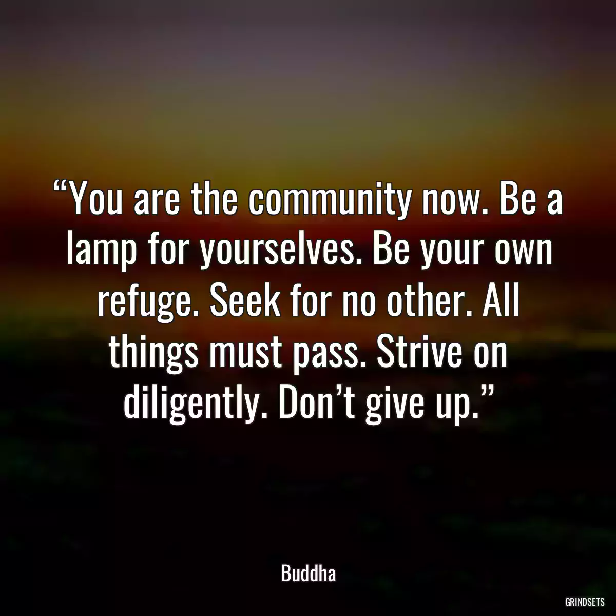 “You are the community now. Be a lamp for yourselves. Be your own refuge. Seek for no other. All things must pass. Strive on diligently. Don’t give up.”