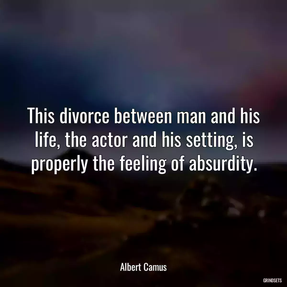 This divorce between man and his life, the actor and his setting, is properly the feeling of absurdity.