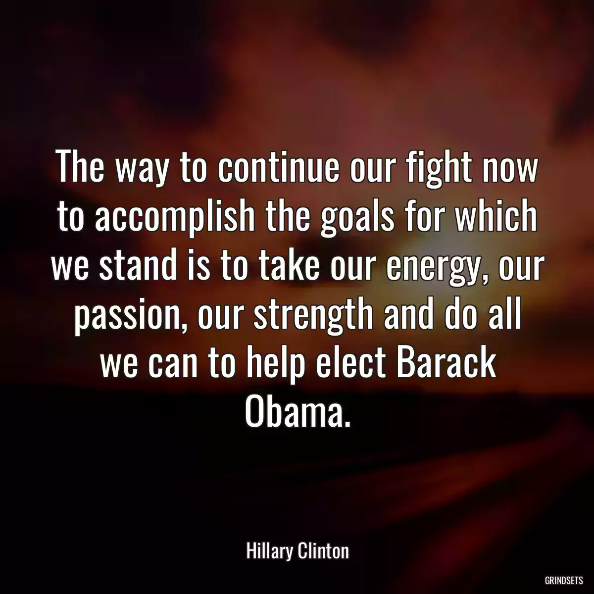 The way to continue our fight now to accomplish the goals for which we stand is to take our energy, our passion, our strength and do all we can to help elect Barack Obama.