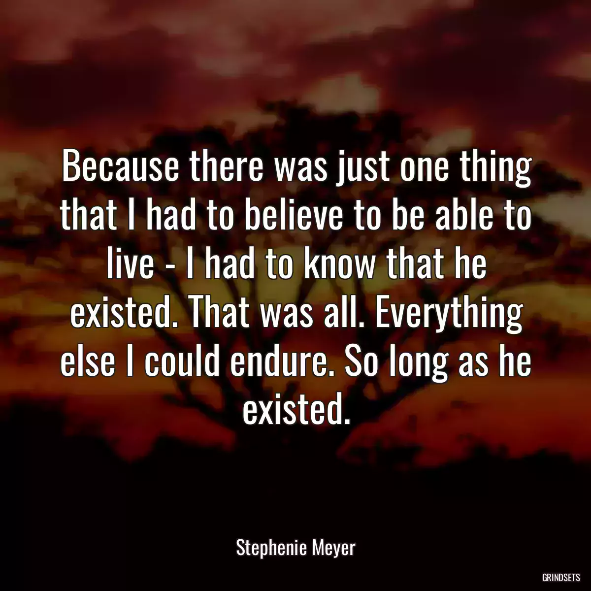 Because there was just one thing that I had to believe to be able to live - I had to know that he existed. That was all. Everything else I could endure. So long as he existed.