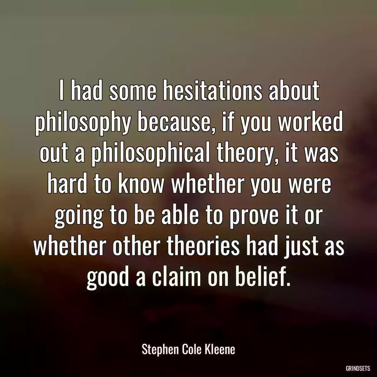 I had some hesitations about philosophy because, if you worked out a philosophical theory, it was hard to know whether you were going to be able to prove it or whether other theories had just as good a claim on belief.