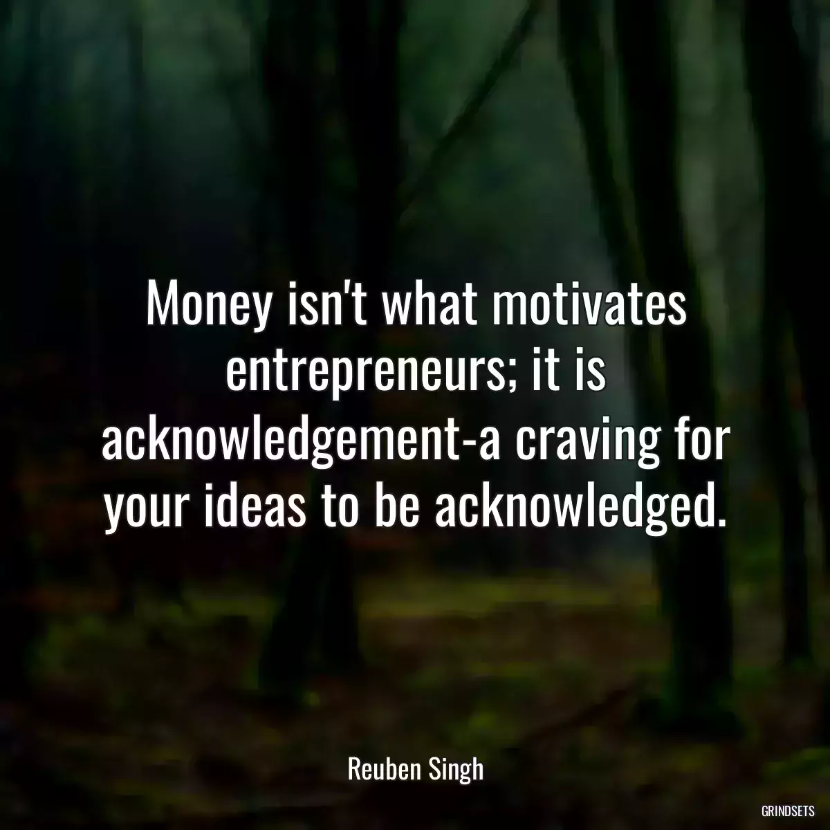 Money isn\'t what motivates entrepreneurs; it is acknowledgement-a craving for your ideas to be acknowledged.