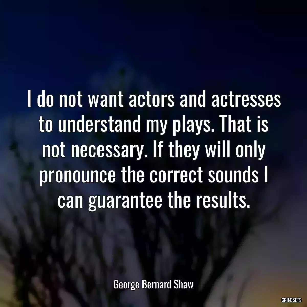 I do not want actors and actresses to understand my plays. That is not necessary. If they will only pronounce the correct sounds I can guarantee the results.