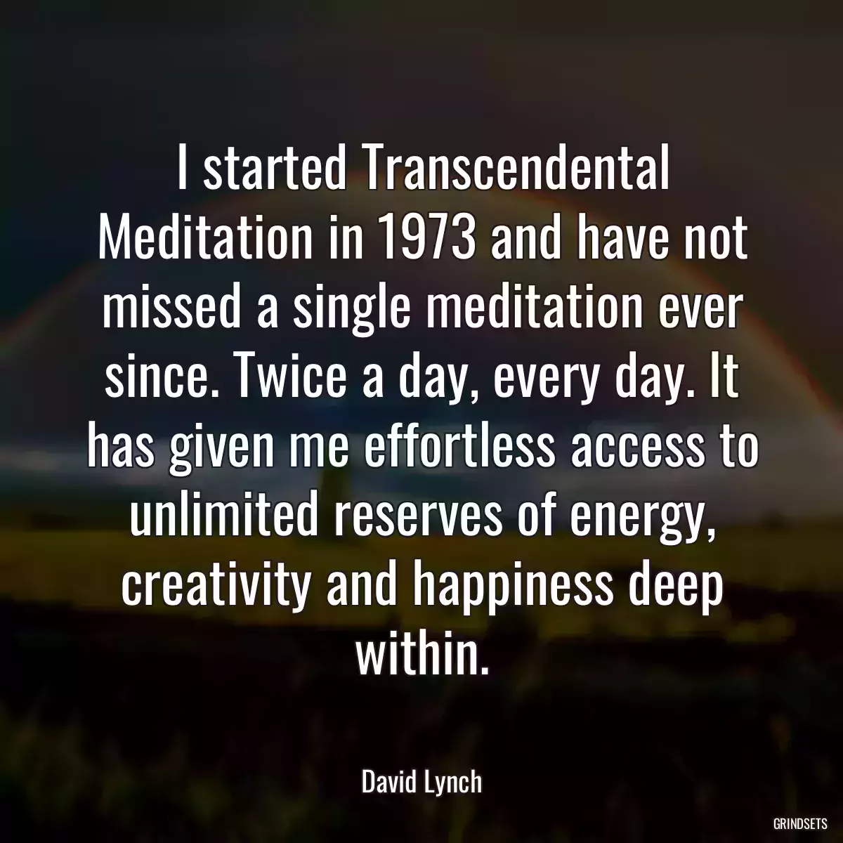 I started Transcendental Meditation in 1973 and have not missed a single meditation ever since. Twice a day, every day. It has given me effortless access to unlimited reserves of energy, creativity and happiness deep within.