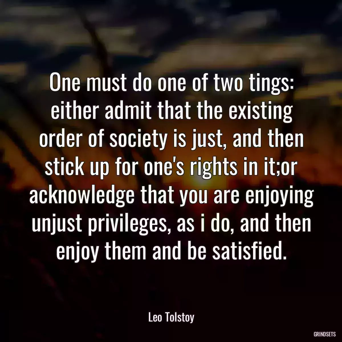 One must do one of two tings: either admit that the existing order of society is just, and then stick up for one\'s rights in it;or acknowledge that you are enjoying unjust privileges, as i do, and then enjoy them and be satisfied.