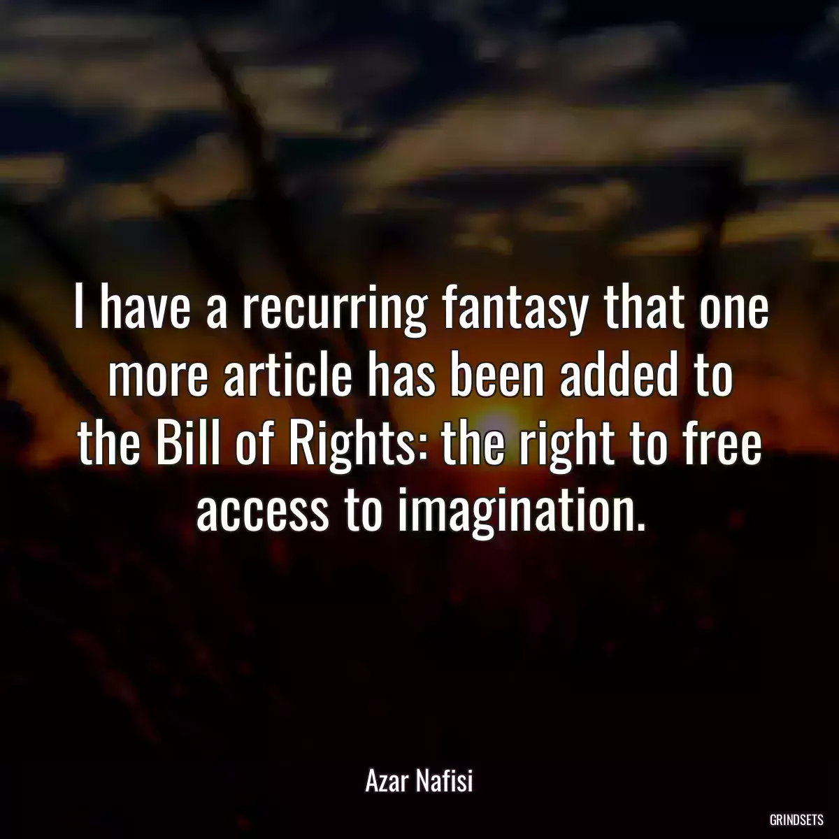 I have a recurring fantasy that one more article has been added to the Bill of Rights: the right to free access to imagination.