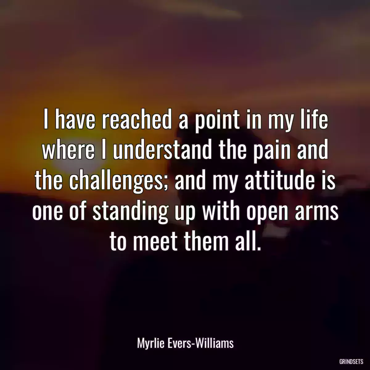 I have reached a point in my life where I understand the pain and the challenges; and my attitude is one of standing up with open arms to meet them all.