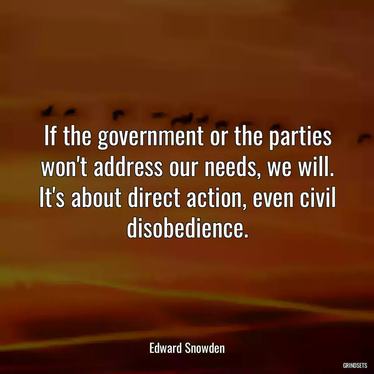 If the government or the parties won\'t address our needs, we will. It\'s about direct action, even civil disobedience.