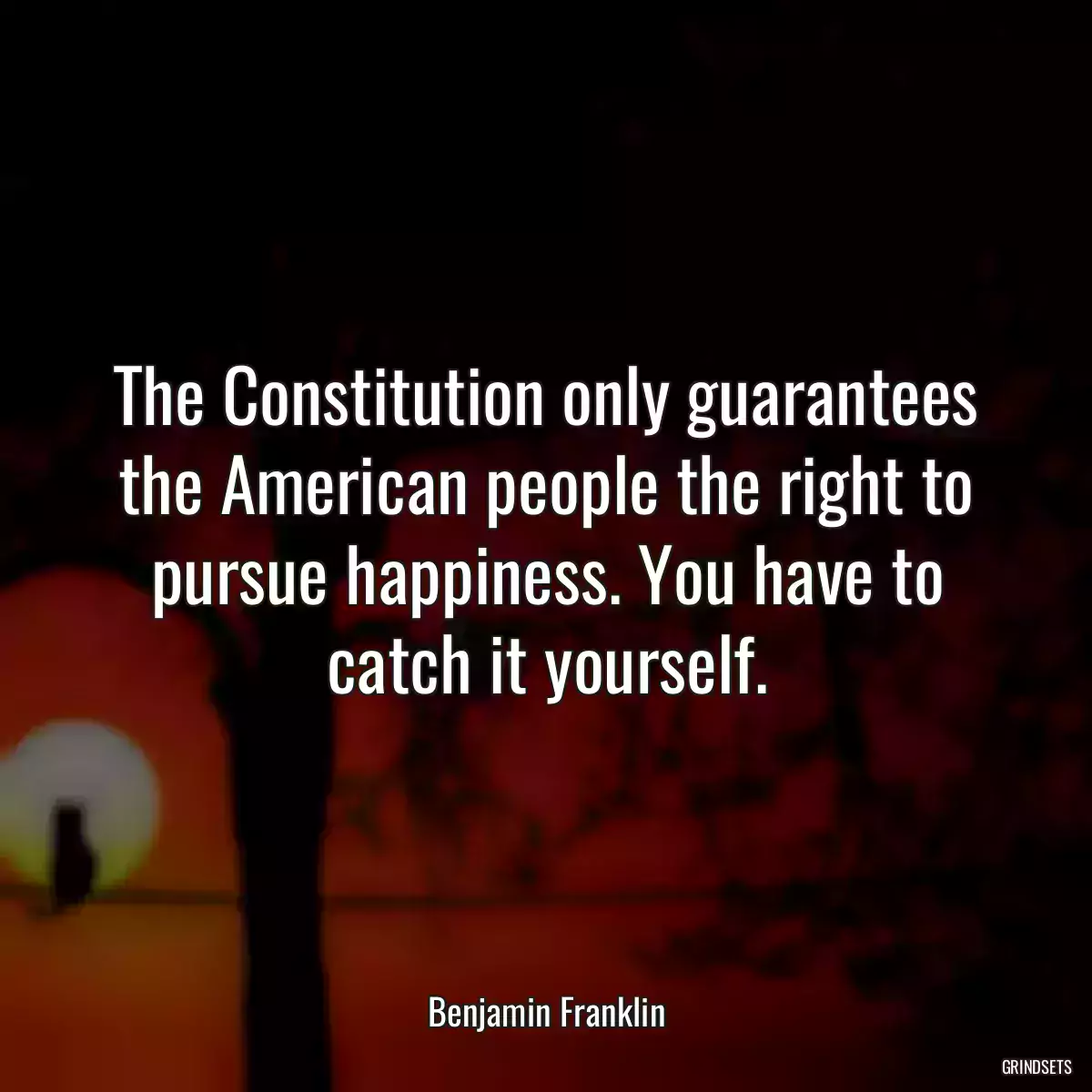 The Constitution only guarantees the American people the right to pursue happiness. You have to catch it yourself.