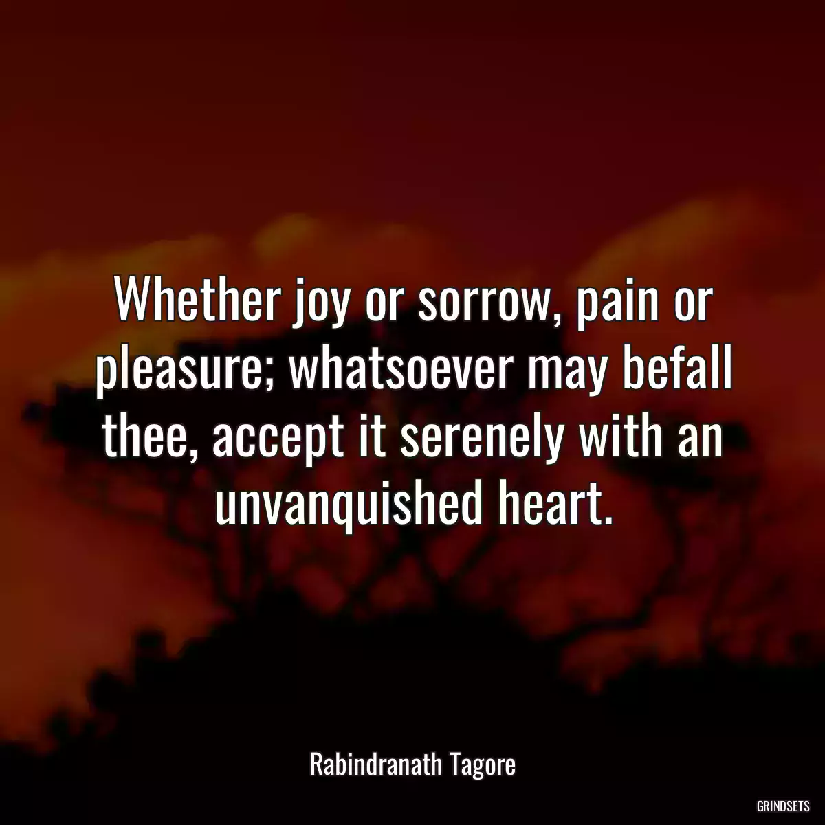 Whether joy or sorrow, pain or pleasure; whatsoever may befall thee, accept it serenely with an unvanquished heart.