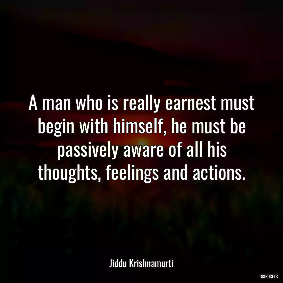 A man who is really earnest must begin with himself, he must be passively aware of all his thoughts, feelings and actions.