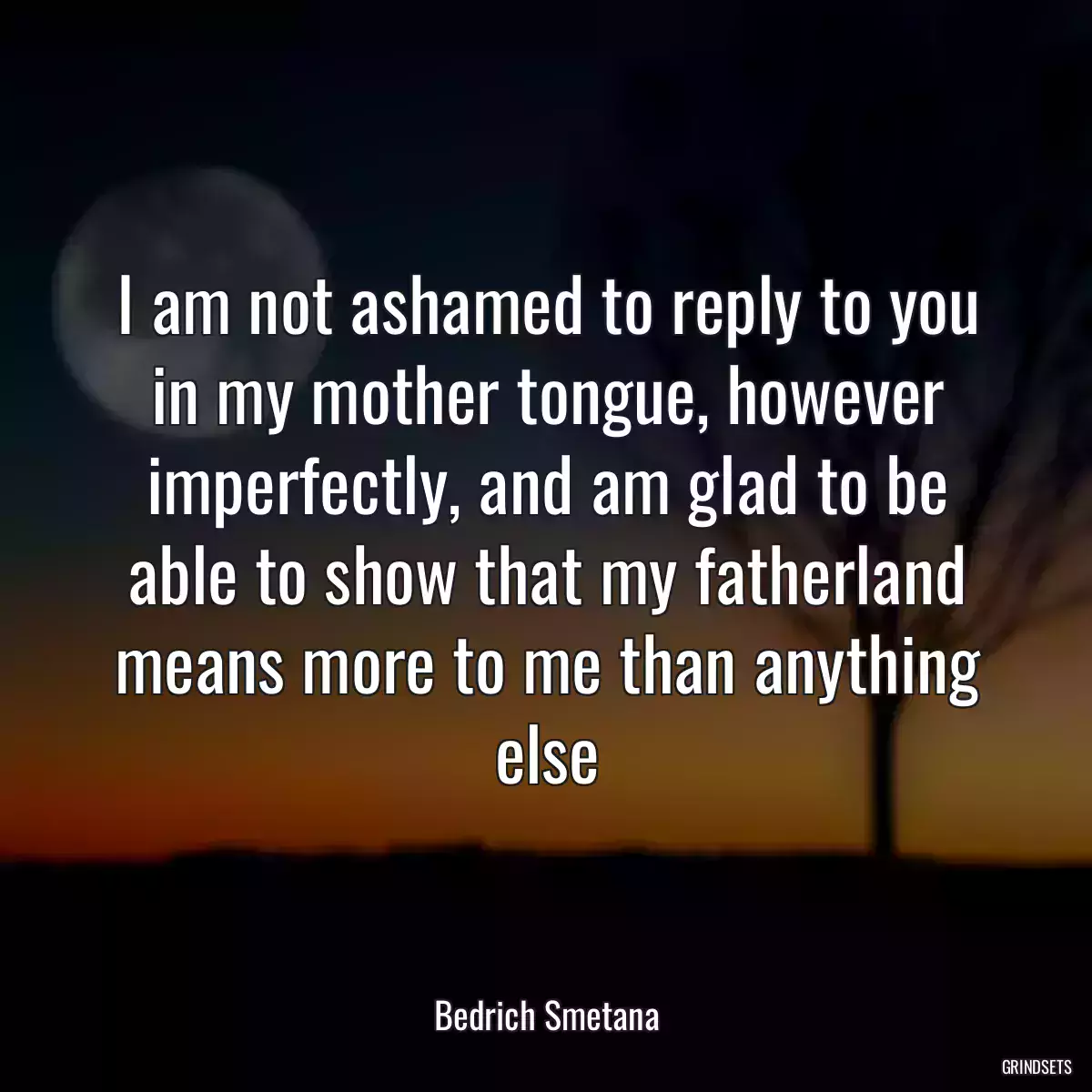 I am not ashamed to reply to you in my mother tongue, however imperfectly, and am glad to be able to show that my fatherland means more to me than anything else