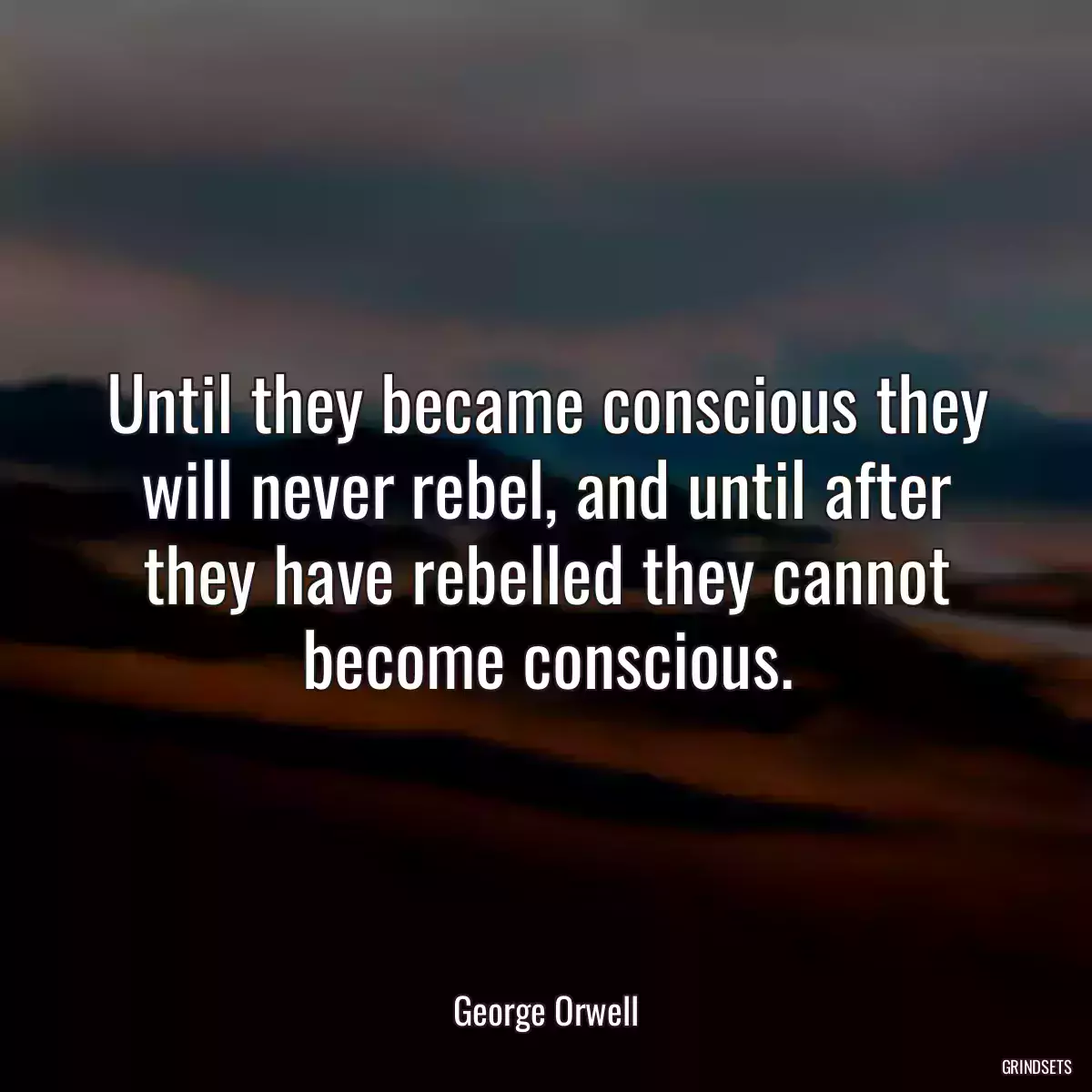 Until they became conscious they will never rebel, and until after they have rebelled they cannot become conscious.