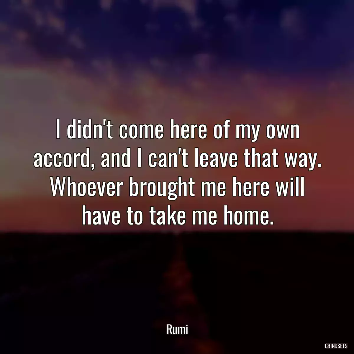 I didn\'t come here of my own accord, and I can\'t leave that way. Whoever brought me here will have to take me home.