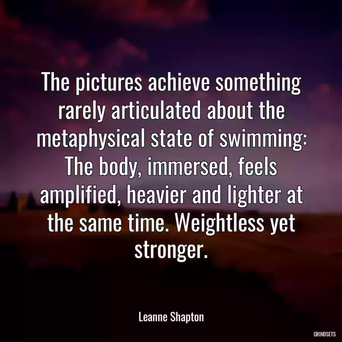 The pictures achieve something rarely articulated about the metaphysical state of swimming: The body, immersed, feels amplified, heavier and lighter at the same time. Weightless yet stronger.