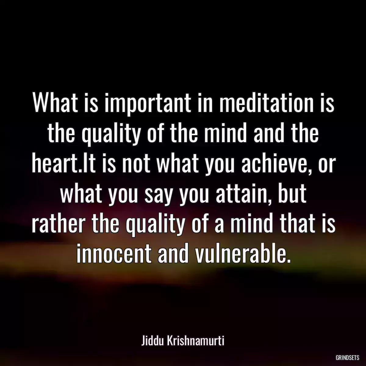 What is important in meditation is the quality of the mind and the heart.It is not what you achieve, or what you say you attain, but rather the quality of a mind that is innocent and vulnerable.