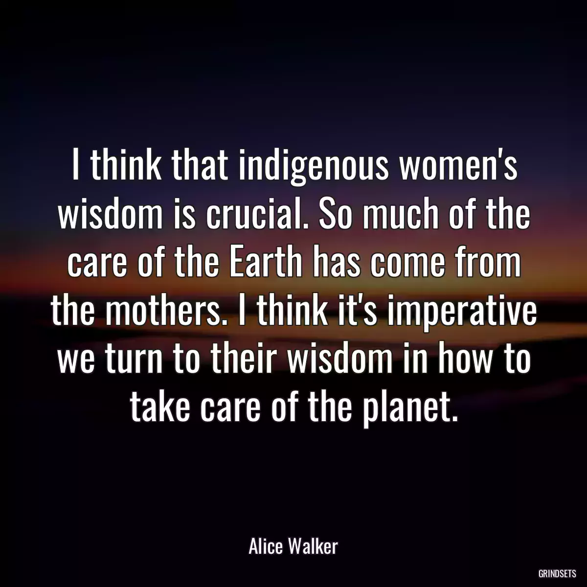 I think that indigenous women\'s wisdom is crucial. So much of the care of the Earth has come from the mothers. I think it\'s imperative we turn to their wisdom in how to take care of the planet.