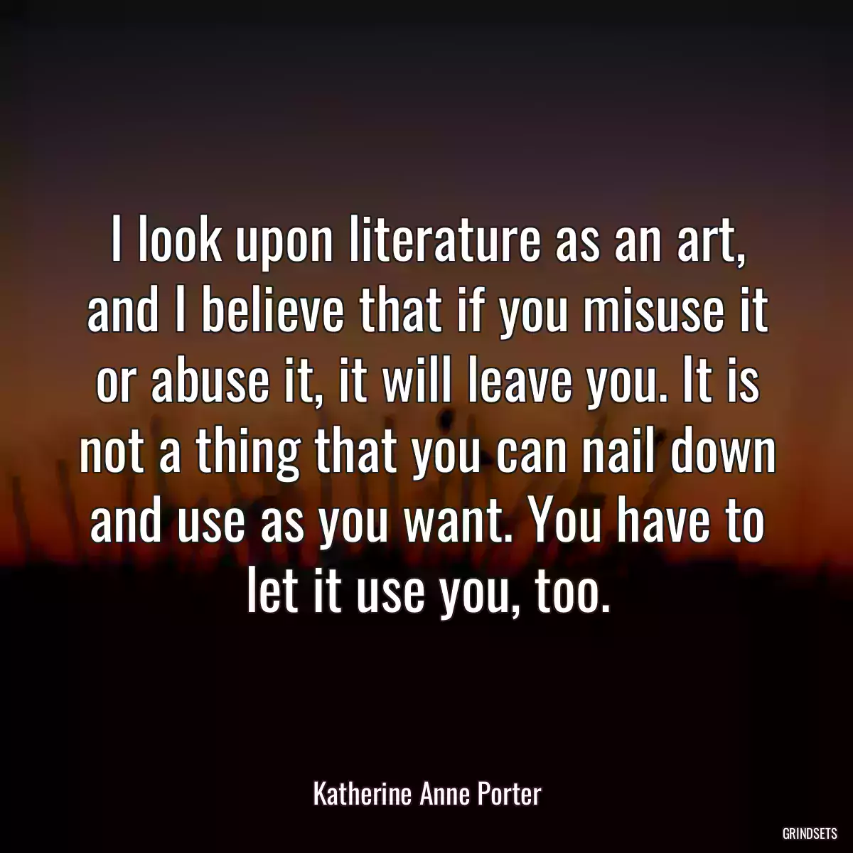 I look upon literature as an art, and I believe that if you misuse it or abuse it, it will leave you. It is not a thing that you can nail down and use as you want. You have to let it use you, too.