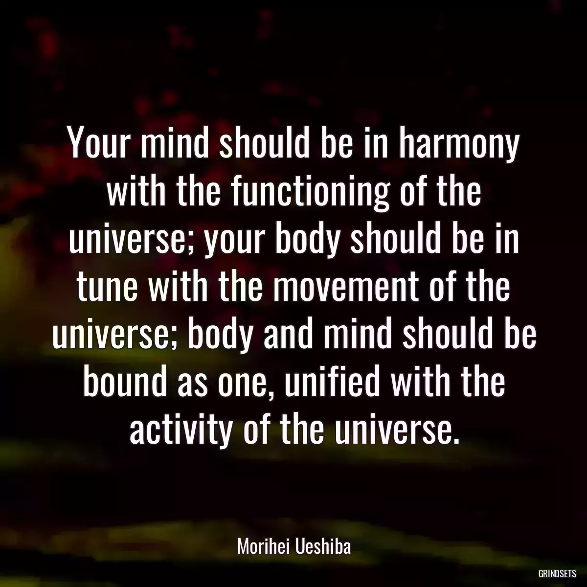 Your mind should be in harmony with the functioning of the universe; your body should be in tune with the movement of the universe; body and mind should be bound as one, unified with the activity of the universe.