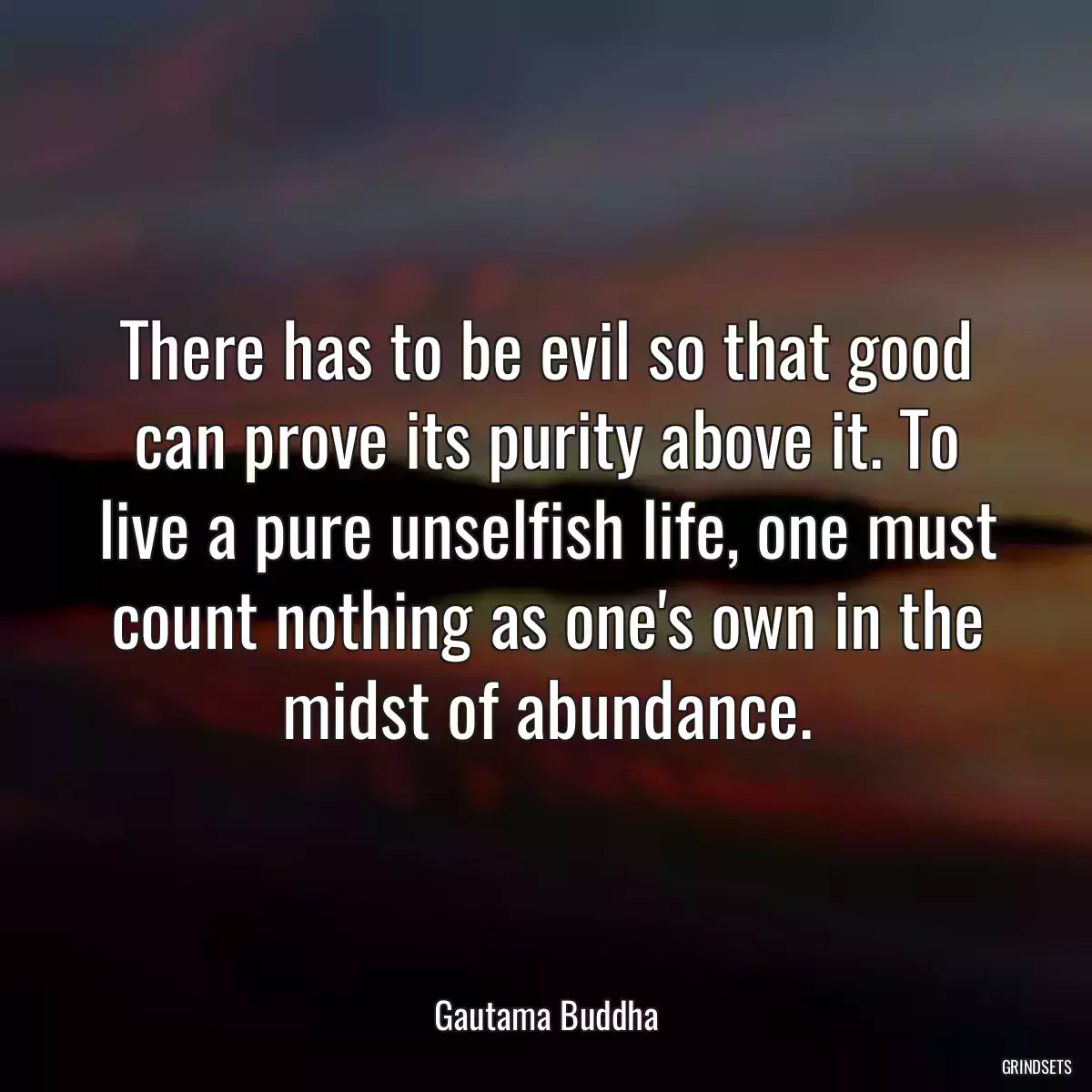 There has to be evil so that good can prove its purity above it. To live a pure unselfish life, one must count nothing as one\'s own in the midst of abundance.