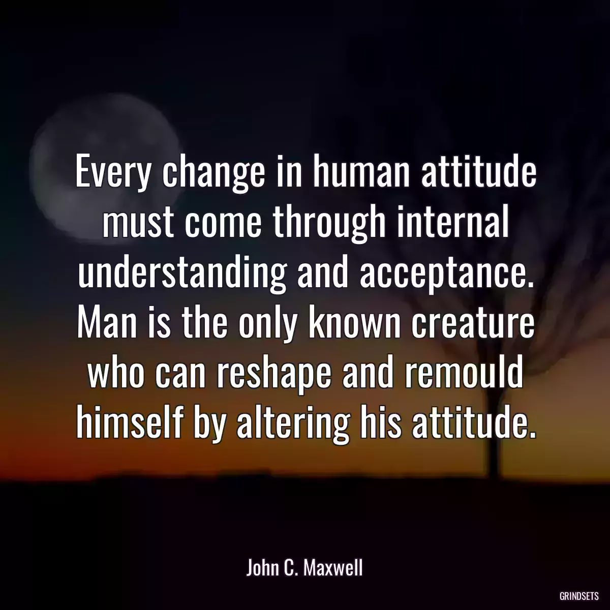 Every change in human attitude must come through internal understanding and acceptance. Man is the only known creature who can reshape and remould himself by altering his attitude.