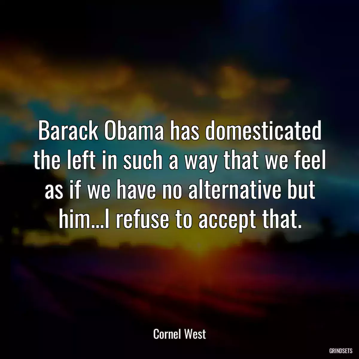 Barack Obama has domesticated the left in such a way that we feel as if we have no alternative but him...I refuse to accept that.