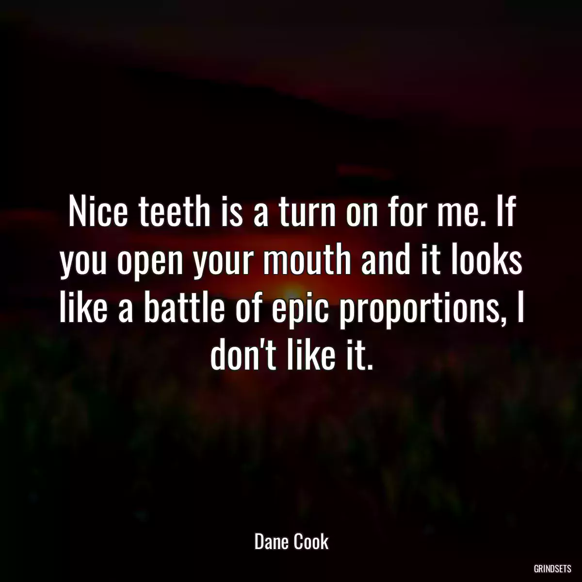 Nice teeth is a turn on for me. If you open your mouth and it looks like a battle of epic proportions, I don\'t like it.