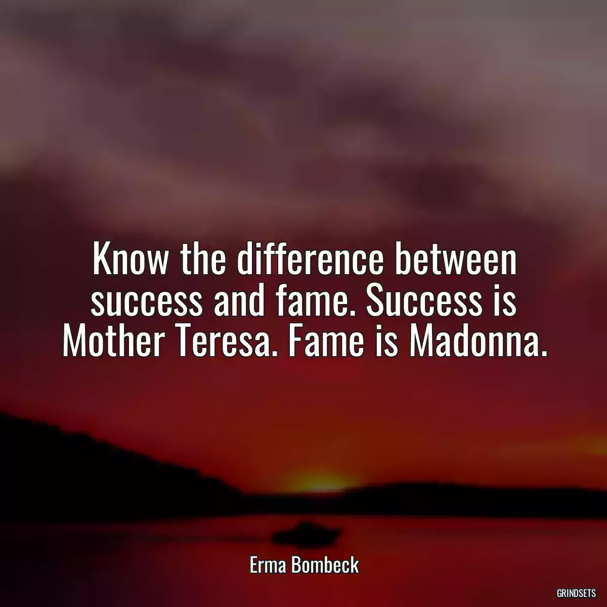 Know the difference between success and fame. Success is Mother Teresa. Fame is Madonna.